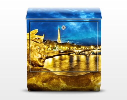 Briefkasten mit Zeitungsfach - Goldenes Paris - Wandbriefkasten