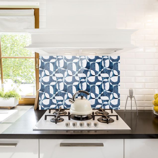 Glasrückwand Küche Muster Lebende Steine Muster in Blau