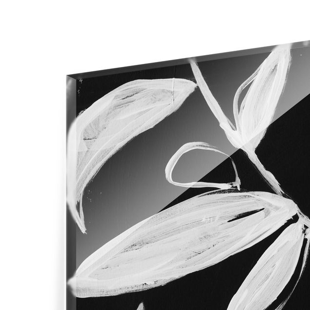 Spritzschutz Glas - Gemalte Blätter auf Schwarz - Quadrat 1:1