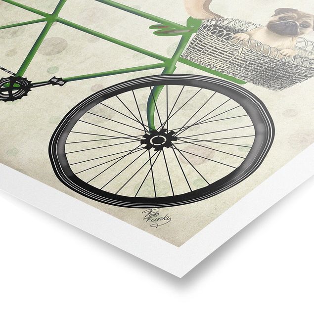 Poster Tiere Radtour - Möpse auf Fahrrad