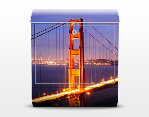 Briefkasten mit Zeitungsfach - Golden Gate Bridge bei Nacht -San Francisco