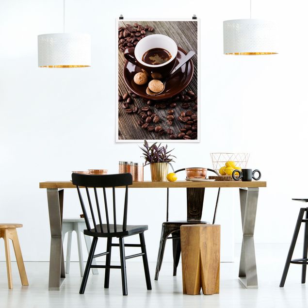 Kunstdrucke Poster Kaffeetasse mit Kaffeebohnen