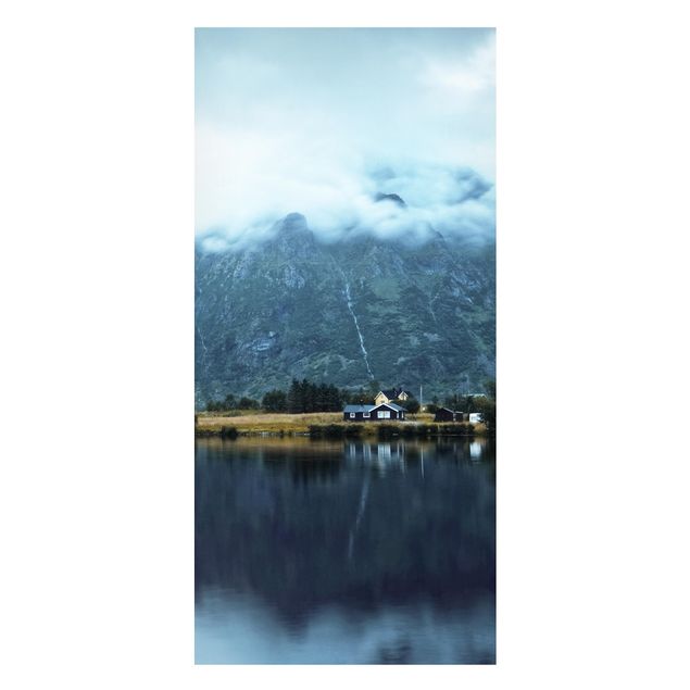 Magnettafel - Spiegelung auf den Lofoten - Panorama Hochformat