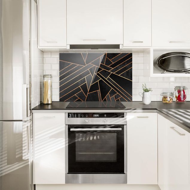 Glasrückwand Küche Muster Schwarze Dreiecke Gold
