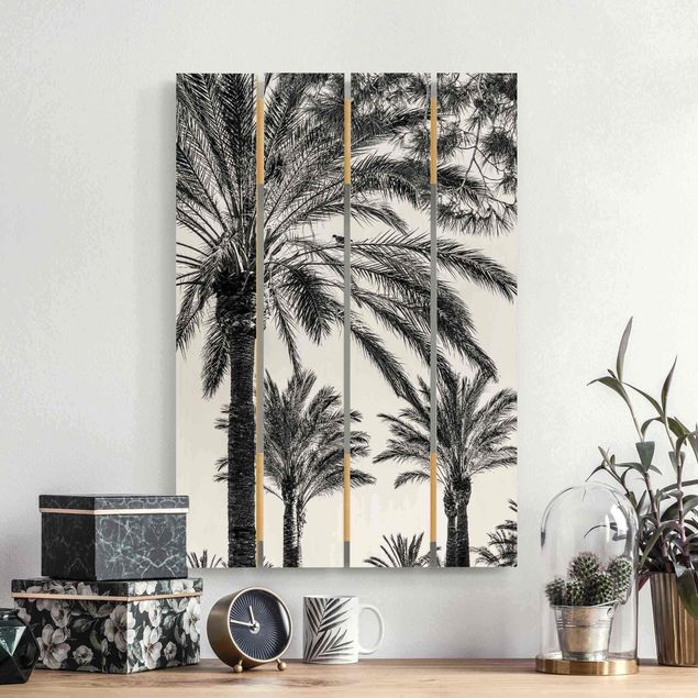 Küche Dekoration Palmen im Sonnenuntergang Schwarz-Weiß