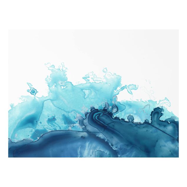 Glas Spritzschutz - Welle Aquarell Blau I - Querformat - 4:3