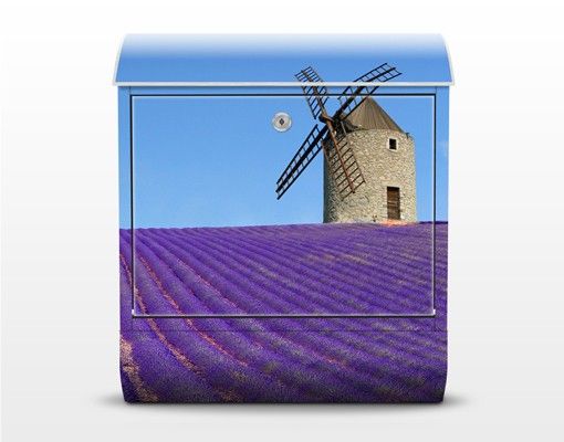 Briefkasten blau mit Zeitungsfach Lavendelduft in der Provence