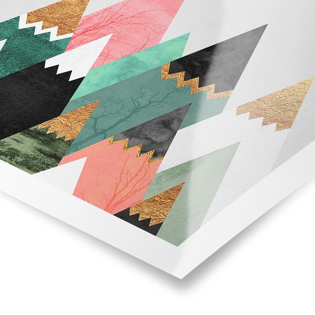 abstrakte Kunst Poster Dreieckige Berge mit Goldspitzen