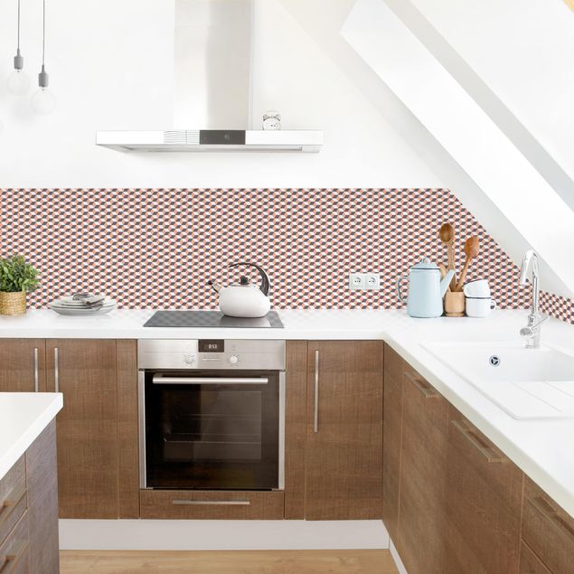 Küchenrückwand Folie Fliesenoptik Geometrischer Fliesenmix Würfel Orange