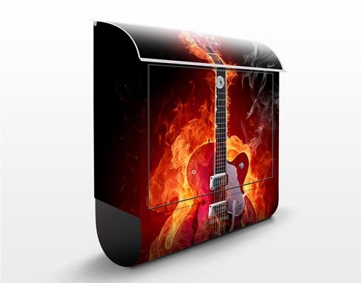 Postkasten schwarz Gitarre in Flammen