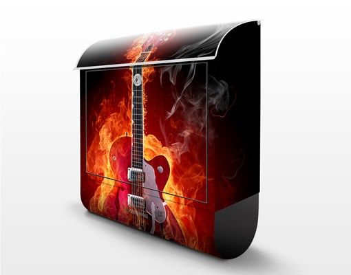Wandbriefkasten - Gitarre in Flammen - Briefkasten Schwarz