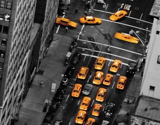 Briefkasten mit Zeitungsfach - Taxilichter Manhattan - New York Schwarz Weiß