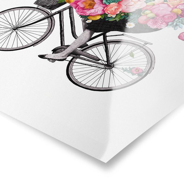Laura Graves Art Kunstdrucke Illustration Frau auf Fahrrad Collage bunte Blumen