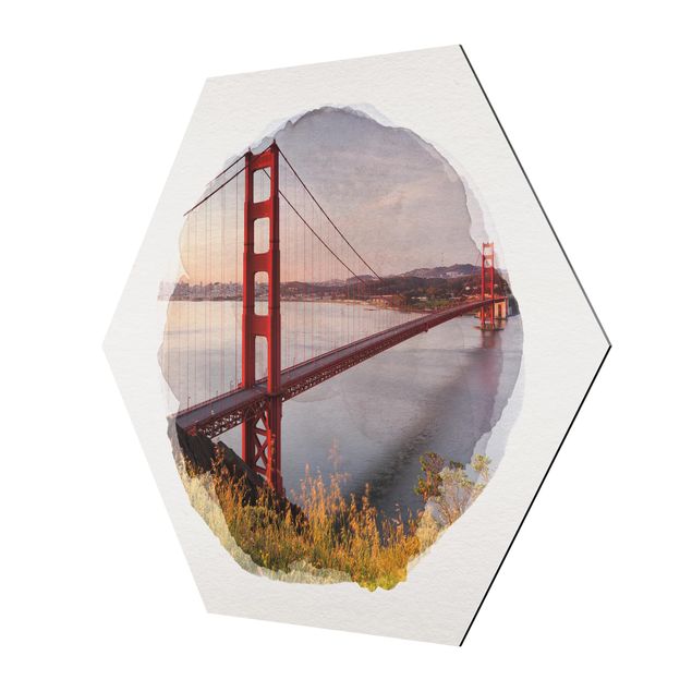 Hexagon Bilder Wasserfarben - Golden Gate Bridge in San Francisco