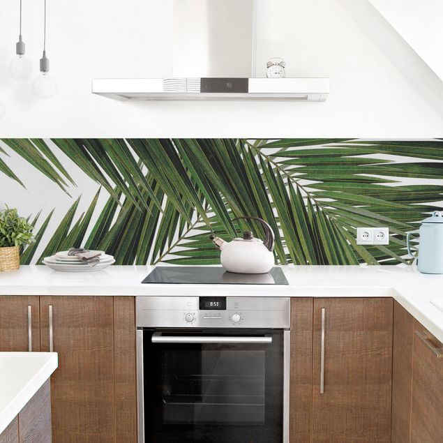 Spritzschutz Küche Glas Blick durch grüne Palmenblätter