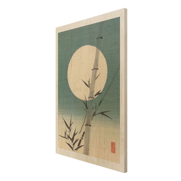 Holzbilder Vintage Japanische Zeichnung Bambus und Mond