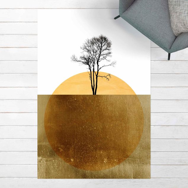 outdoor-teppich wetterfest Goldene Sonne mit Baum