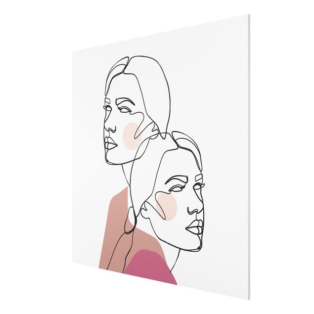 Wandbilder Kunstdrucke Line Art Frauen Portrait Wangen Rosa