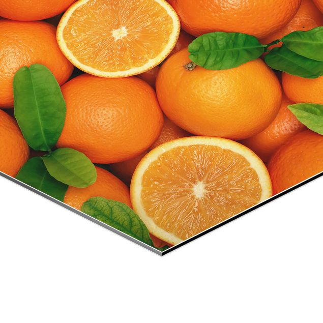 Hexagon Bild Alu-Dibond - Saftige Orangen