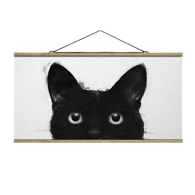 Wandbilder Modern Illustration Schwarze Katze auf Weiß Malerei