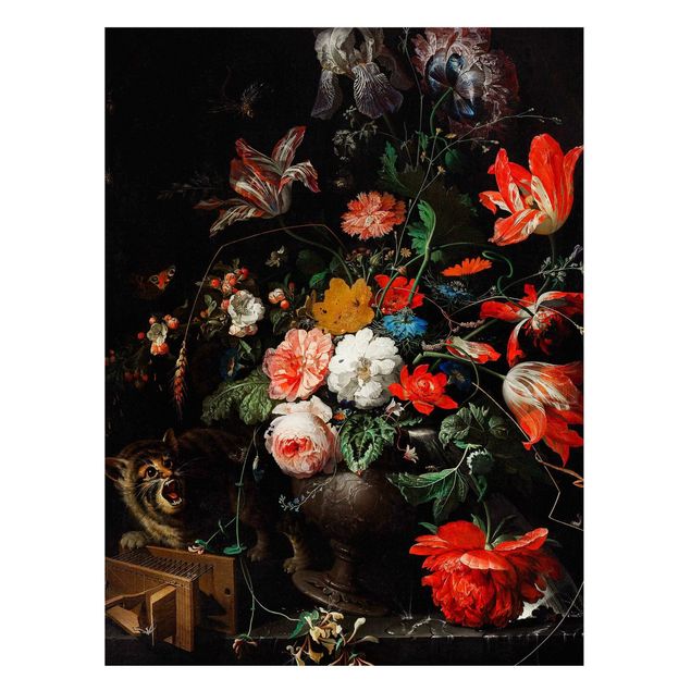 Wandbilder Katzen Abraham Mignon - Das umgeworfene Bouquet