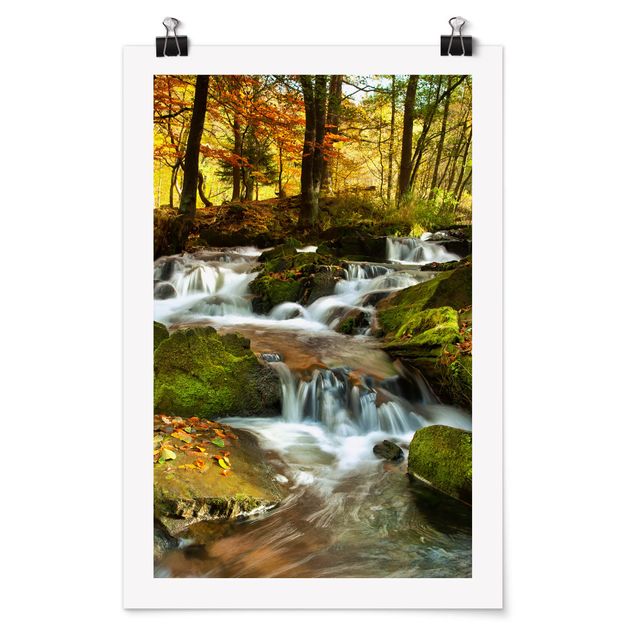Poster Naturbilder Wasserfall herbstlicher Wald
