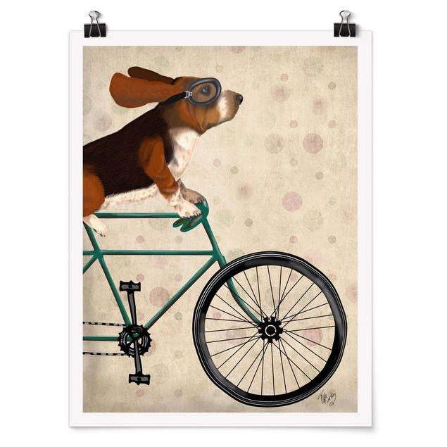 Poster Vintage Radtour - Basset auf Fahrrad