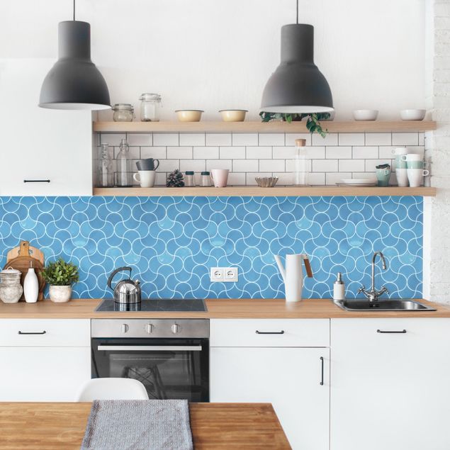 Küchenrückwände Fliesenoptik Geschwungene Fliese Keramikoptik - Hellblau
