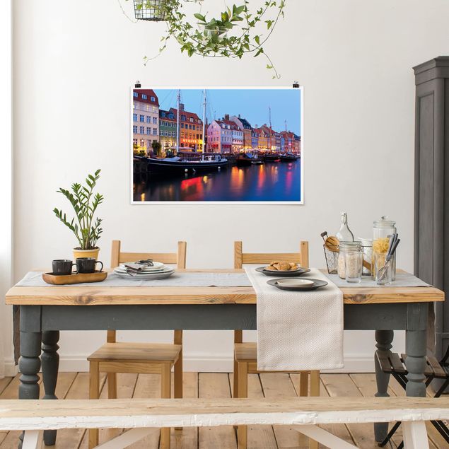 Wandbilder Architektur & Skyline Kopenhagener Hafen am Abend