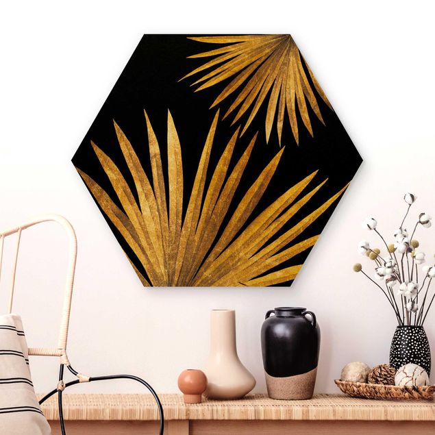Küchen Deko Gold - Palmenblatt auf Schwarz
