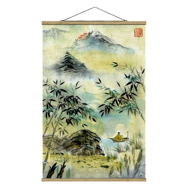 Wandbilder Bambus Japanische Aquarell Zeichnung Bambuswald