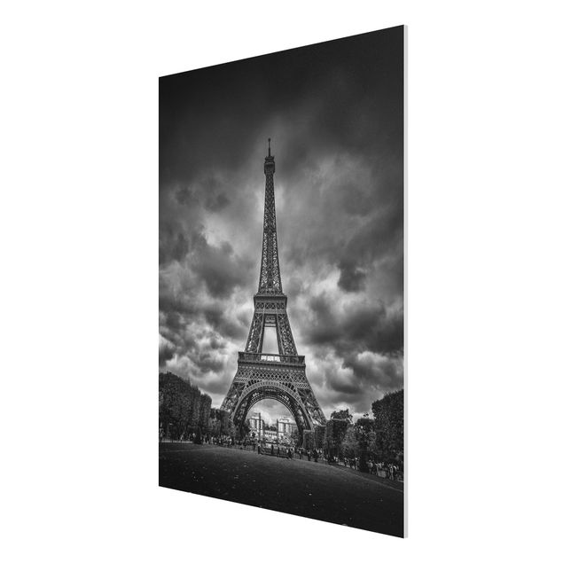 Wandbilder Architektur & Skyline Eiffelturm vor Wolken schwarz-weiß