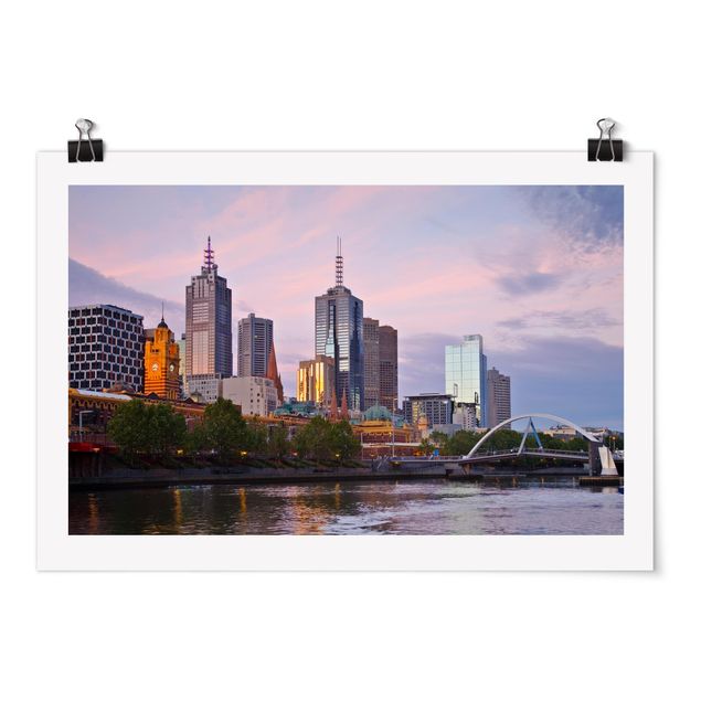 Wandbilder Architektur & Skyline Melbourne im Sonnnenuntergang