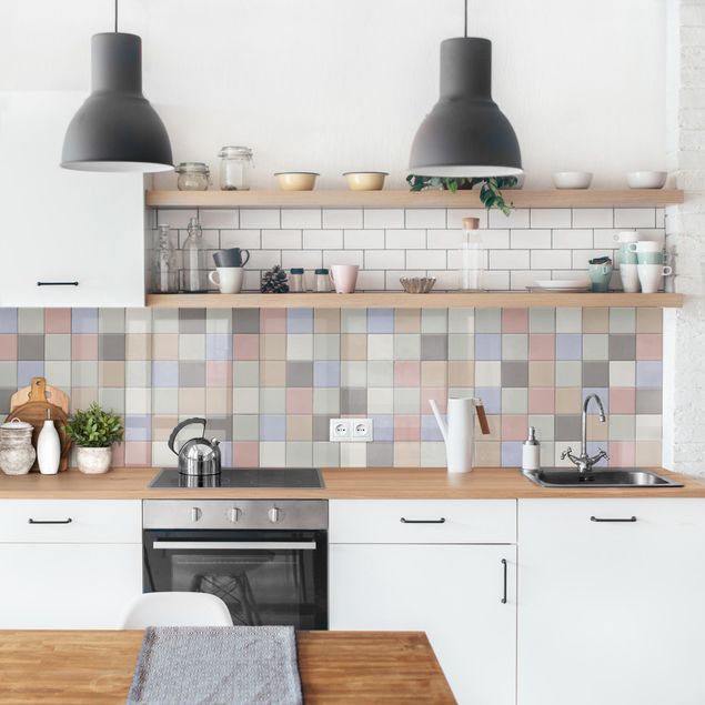 Küchenrückwände Fliesenoptik Mosaik Fliesen - Shabby Bunt