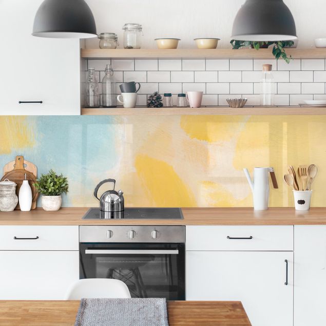 Küchenrückwand Folie selbstklebend Frühlingskomposition in Gelb und Blau