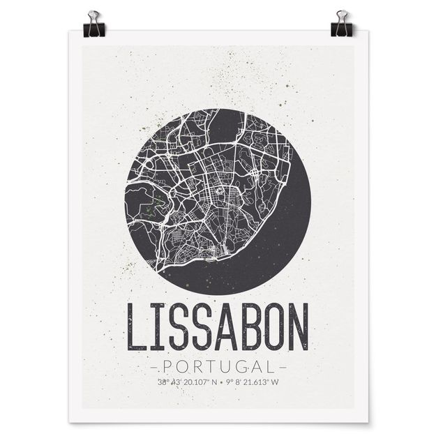 Poster mit Spruch Stadtplan Lissabon - Retro