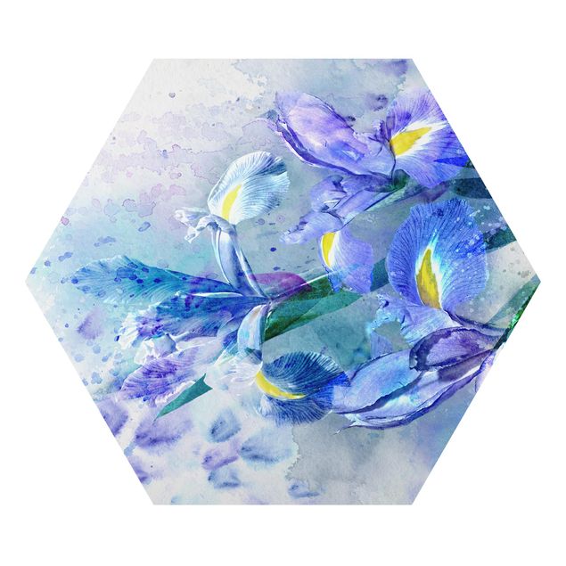 Wandbilder Blau Aquarell Blumen Iris