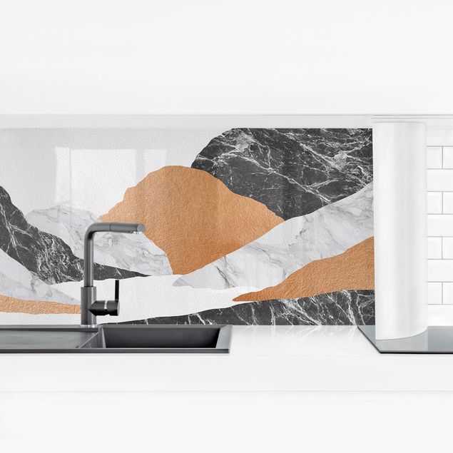 Spritzschutz Küche Glas Landschaft in Marmor und Kupfer II