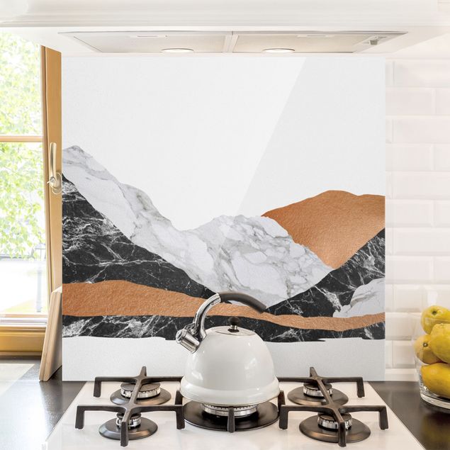 Wanddeko Küche Landschaft in Marmor und Kupfer