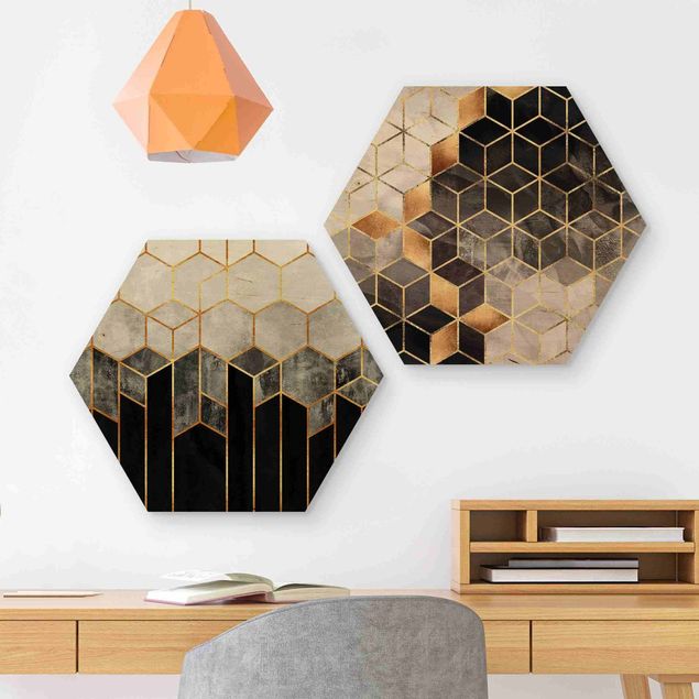 Wanddeko Küche Goldene Geometrie Aquarell Set