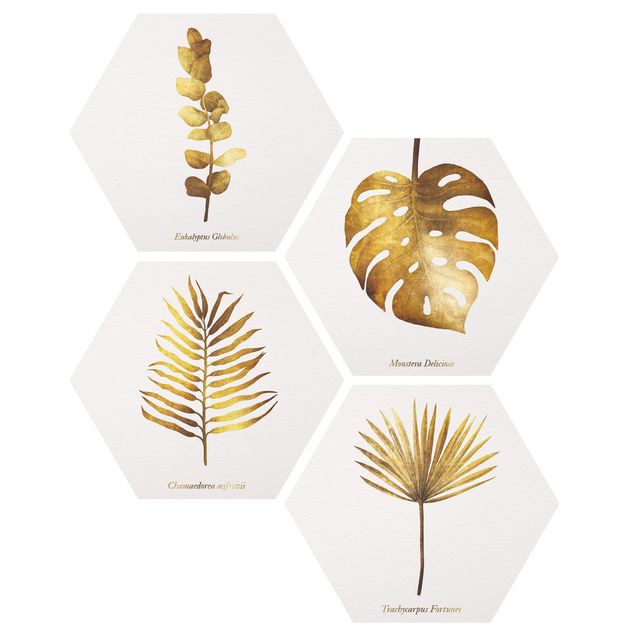 Wandbilder Sprüche Gold - Tropische Blätter Set II