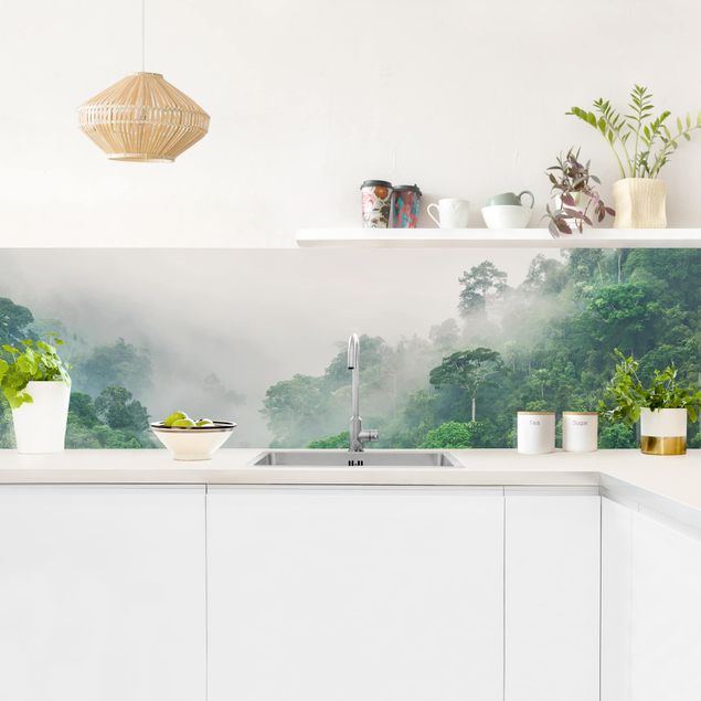 Küchenrückwand Folie Blumen Dschungel im Nebel