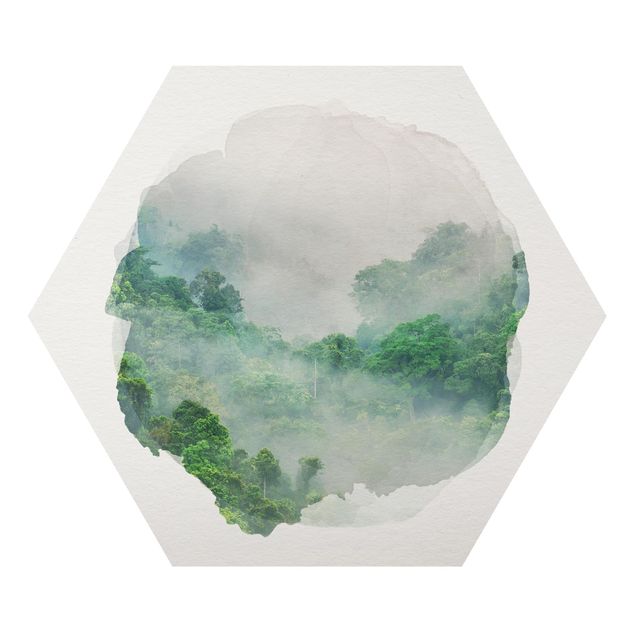 Wandbilder Floral Wasserfarben - Dschungel im Nebel
