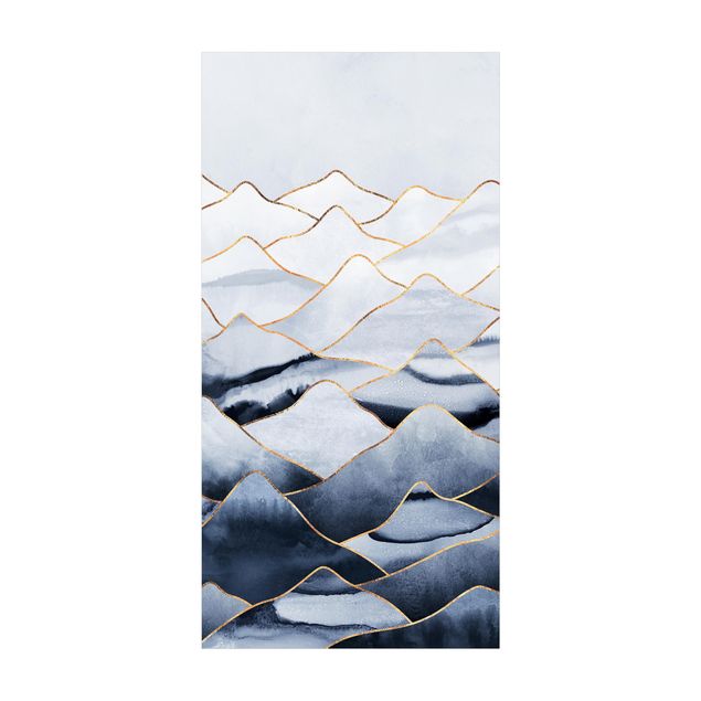 Teppich modern Aquarell Berge Weiß Gold