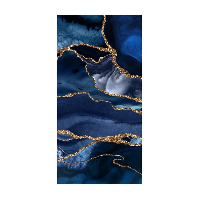 Moderne Teppiche Goldene Glitzer Wellen vor Blau
