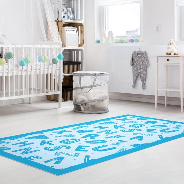 Babyzimmer Deko Alphabet mit Herzen und Punkten in Blau mit Rahmen