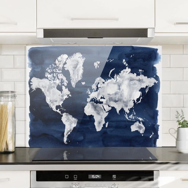 Wanddeko Küche Wasser-Weltkarte dunkel