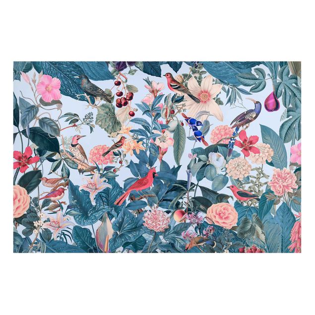Magnettafeln Blumen Vintage Collage - Vogelgarten