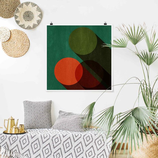 abstrakte Kunst Poster Abstrakte Formen - Kreise in Grün und Rot