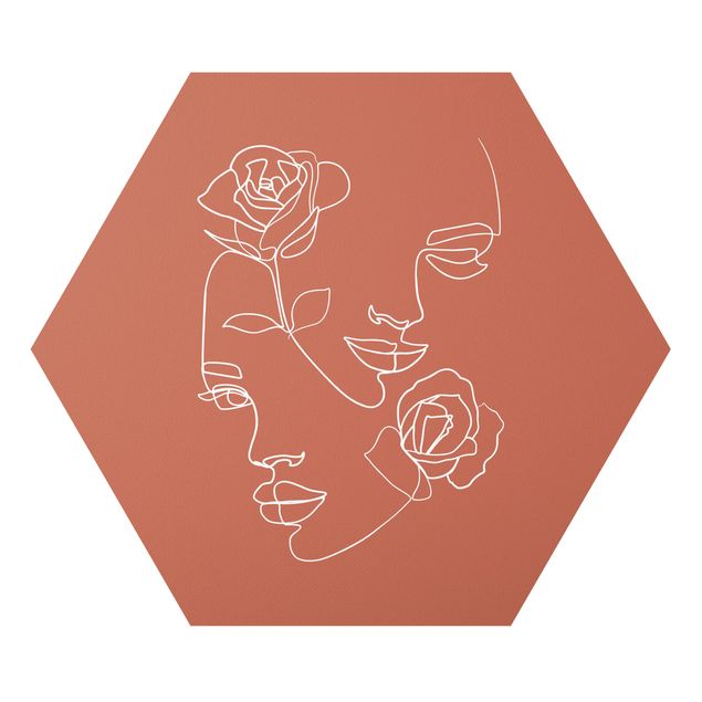 Wandbilder Kunstdrucke Line Art Gesichter Frauen Rosen Kupfer